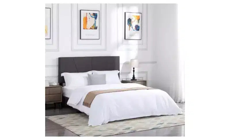 Elegante Letto a Piattaforma Queen Size con Testiera Imbottita e Supporto a Doghe, Classico Letto in Legno per Camera da Letto Principale