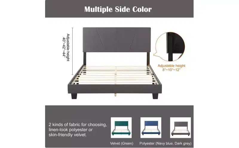 Elegante Letto a Piattaforma Queen Size con Testiera Imbottita e Supporto a Doghe, Classico Letto in Legno per Camera da Letto Principale