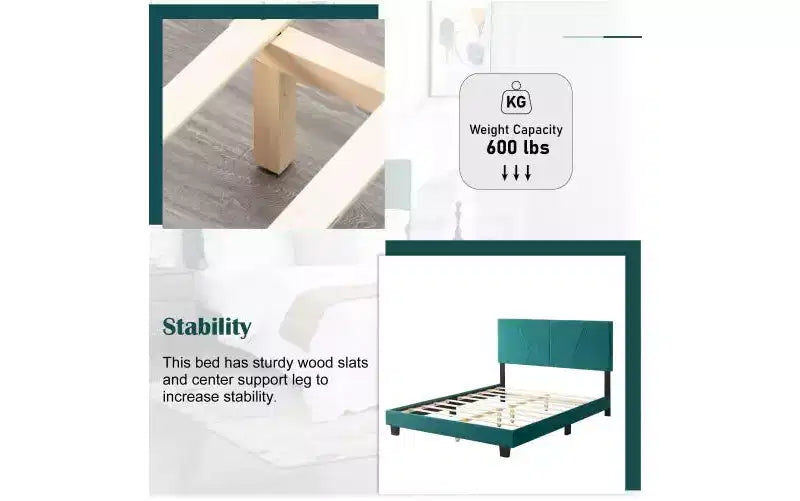 Elegante Letto a Piattaforma Queen Size con Testiera Imbottita e Supporto a Doghe, Classico Letto in Legno per Camera da Letto Principale