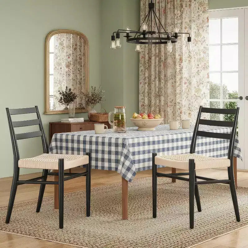 2 sedie da pranzo con sedile in corda intrecciata, sedie da cucina con struttura in metallo e schienale aperto, sedie traspiranti per sala da pranzo e soggiorno