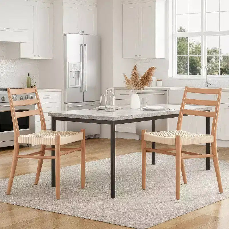 2 sedie da pranzo con sedile in corda intrecciata, sedie da cucina con struttura in metallo e schienale aperto, sedie traspiranti per sala da pranzo e soggiorno
