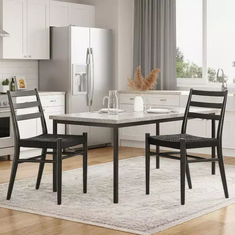 2 sedie da pranzo con sedile in corda intrecciata, sedie da cucina con struttura in metallo e schienale aperto, sedie traspiranti per sala da pranzo e soggiorno