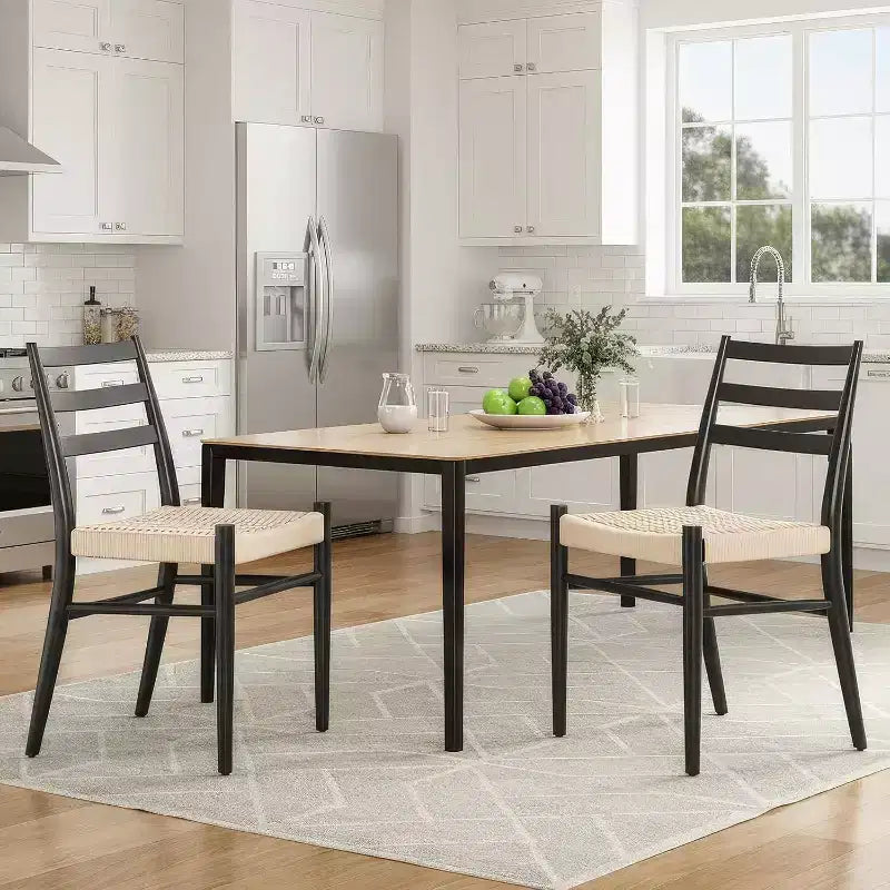 2 sedie da pranzo con sedile in corda intrecciata, sedie da cucina con struttura in metallo e schienale aperto, sedie traspiranti per sala da pranzo e soggiorno