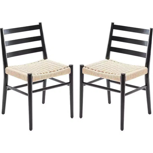 TUYOHW 2 PCS Dining Chairs with Woven Rope Seat,Metal Frame Kitchen Chairs with Open Backrest,Breathable Dining Room Chairs for Living Room
