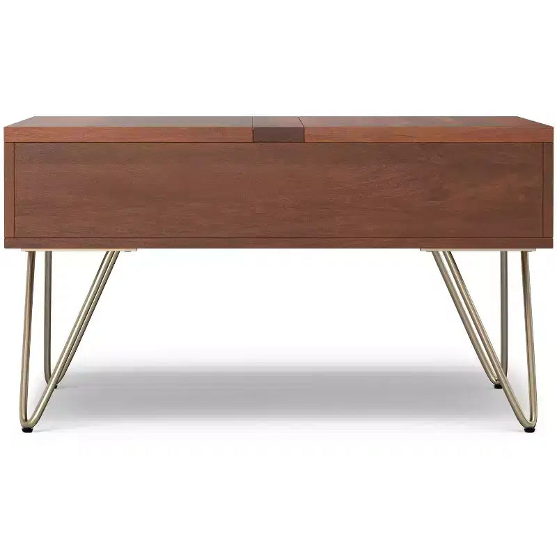 Tavolino da caffè quadrato industriale con piano sollevabile in legno massello di mango, 32 pollici di larghezza
