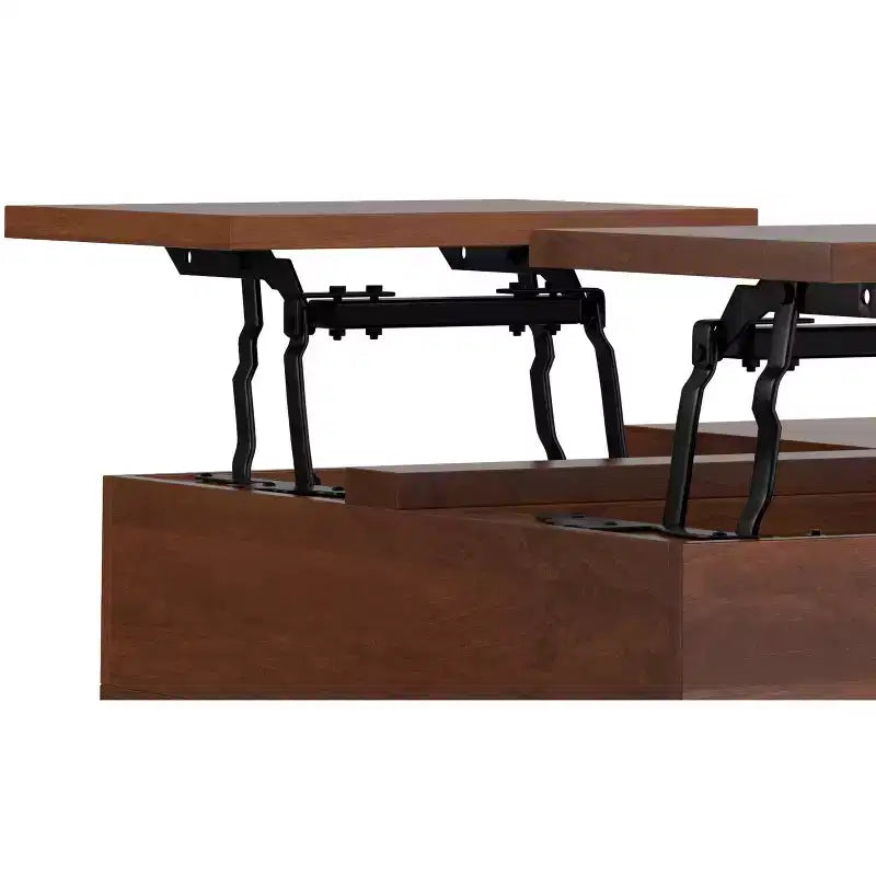 Tavolino da caffè quadrato industriale con piano sollevabile in legno massello di mango, 32 pollici di larghezza