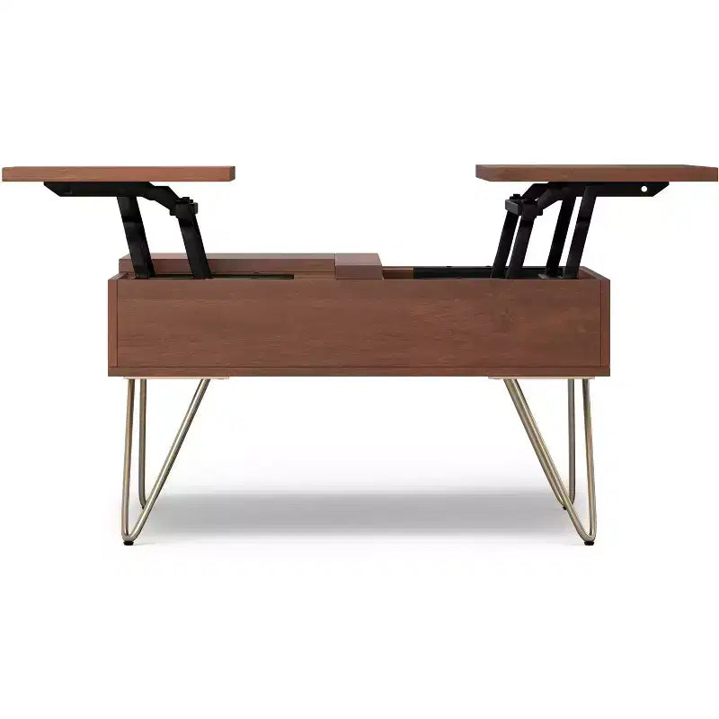 Tavolino da caffè quadrato industriale con piano sollevabile in legno massello di mango, 32 pollici di larghezza
