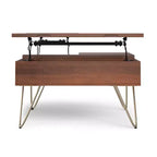 SOLID MANGO WOOD 32 inch Wide Square Industrial Lift Top Coffee Table
