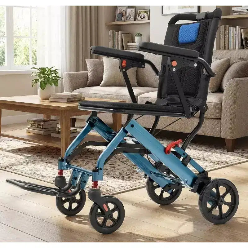 1 Carrozzina a Telaio Largo Ammortizzata Leggera e Resistente Alluminio Aeronautico + PVC, Freno a Due Stadi