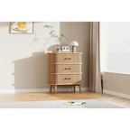 Cassettiera moderna a 3 cassetti con anta scorrevole, vimini naturale e gambe in legno, comodino per camera da letto, corridoio o soggiorno