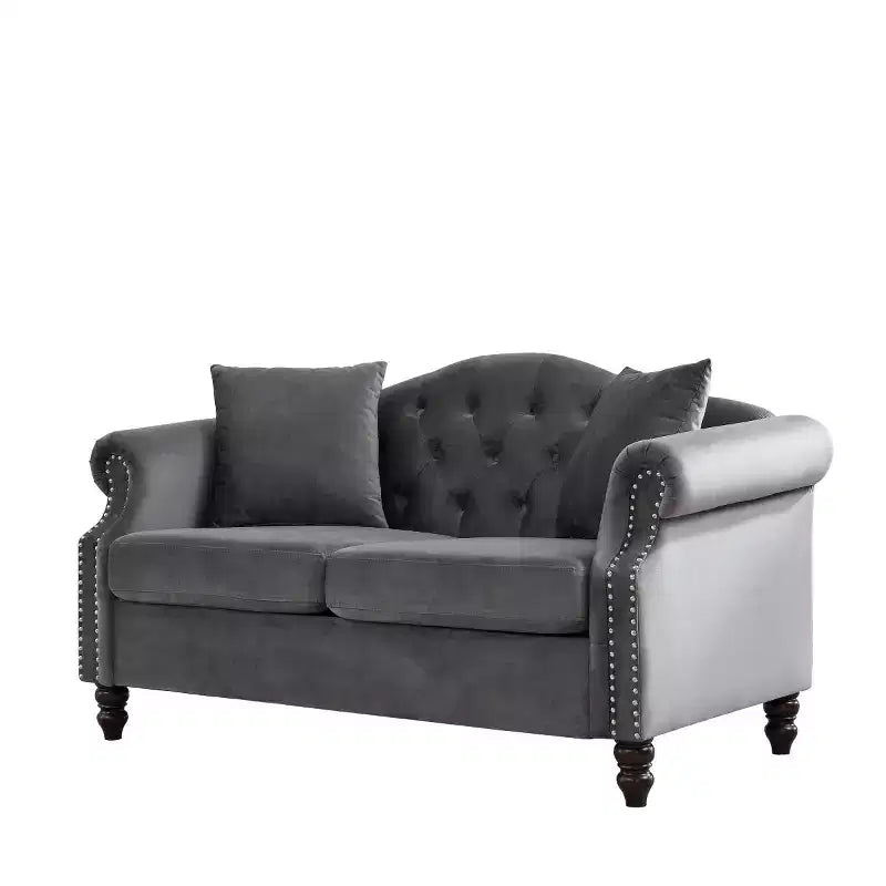 Divanetto Chesterfield in velluto da 57", divano a 2 posti con braccioli arrotolati, finiture con borchie per soggiorno piccolo, camera da letto, appartamento-Panipeachy