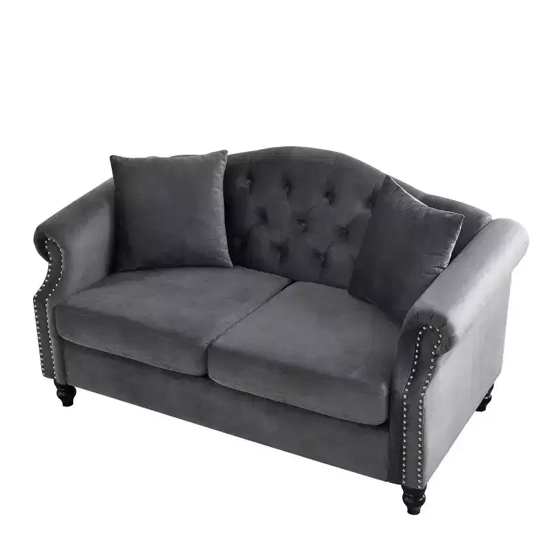 Divanetto Chesterfield in velluto da 57", divano a 2 posti con braccioli arrotolati, finiture con borchie per soggiorno piccolo, camera da letto, appartamento-Panipeachy