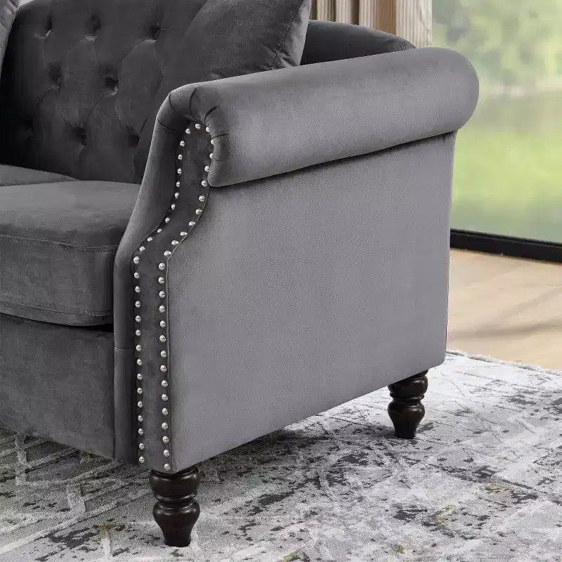 Divanetto Chesterfield in velluto da 57", divano a 2 posti con braccioli arrotolati, finiture con borchie per soggiorno piccolo, camera da letto, appartamento-Panipeachy