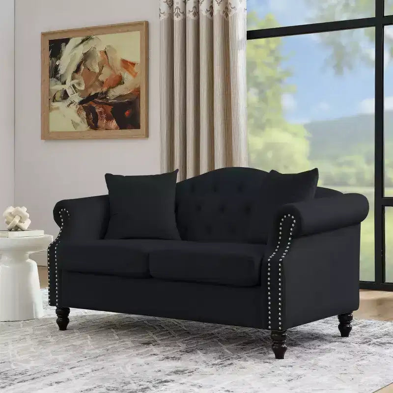 Divanetto Chesterfield in velluto da 57", divano a 2 posti con braccioli arrotolati, finiture con borchie per soggiorno piccolo, camera da letto, appartamento-Panipeachy