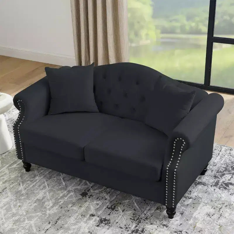 Divanetto Chesterfield in velluto da 57", divano a 2 posti con braccioli arrotolati, finiture con borchie per soggiorno piccolo, camera da letto, appartamento-Panipeachy