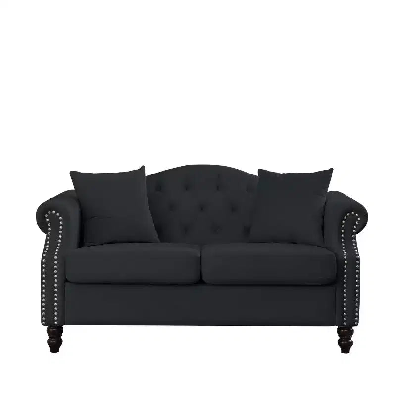 Divanetto Chesterfield in velluto da 57", divano a 2 posti con braccioli arrotolati, finiture con borchie per soggiorno piccolo, camera da letto, appartamento-Panipeachy