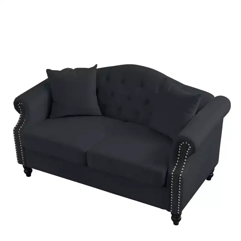 Divanetto Chesterfield in velluto da 57", divano a 2 posti con braccioli arrotolati, finiture con borchie per soggiorno piccolo, camera da letto, appartamento-Panipeachy