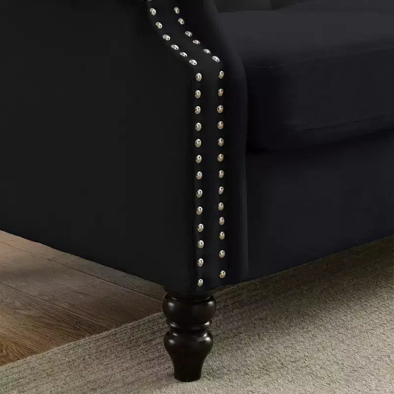 Divanetto Chesterfield in velluto da 57", divano a 2 posti con braccioli arrotolati, finiture con borchie per soggiorno piccolo, camera da letto, appartamento-Panipeachy