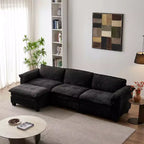 Luxury Sofa with Ottomans Couch Chenille Upholstered L Shape Sofa for Living Room Black