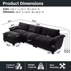 Luxury Sofa with Ottomans Couch Chenille Upholstered L Shape Sofa for Living Room Black