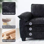 Luxury Sofa with Ottomans Couch Chenille Upholstered L Shape Sofa for Living Room Black