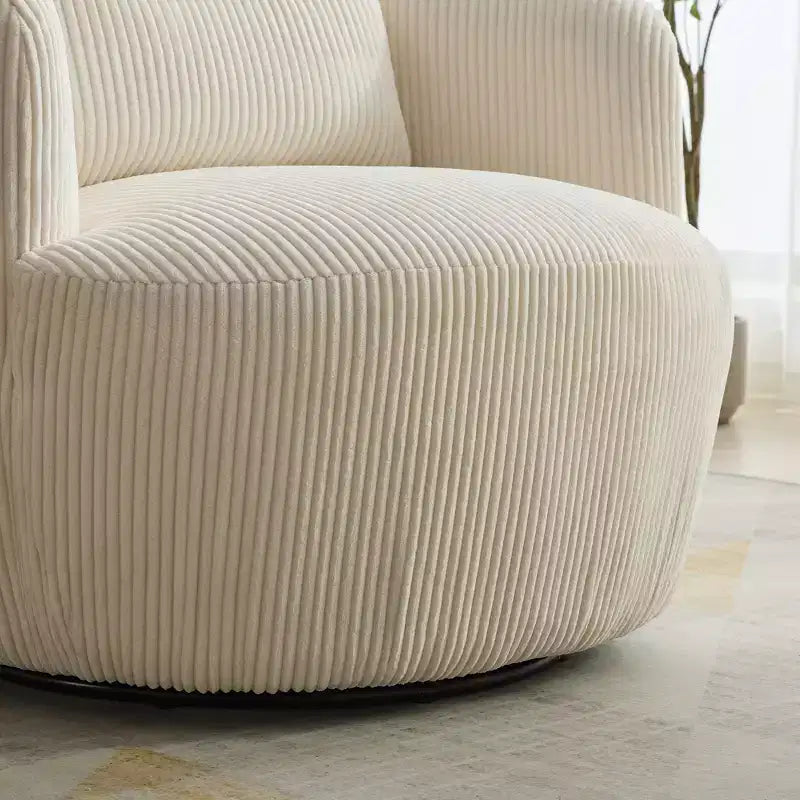 Poltrona girevole moderna con cuscino, Poltrona a botte imbottita in velluto a coste con braccioli, Poltrone comode per soggiorno, camera da letto
