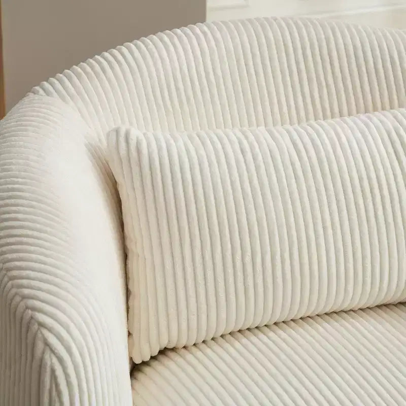 Poltrona girevole moderna con cuscino, Poltrona a botte imbottita in velluto a coste con braccioli, Poltrone comode per soggiorno, camera da letto