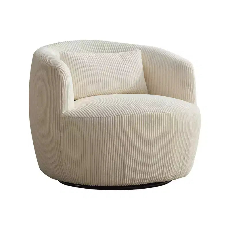 Poltrona girevole moderna con cuscino, Poltrona a botte imbottita in velluto a coste con braccioli, Poltrone comode per soggiorno, camera da letto