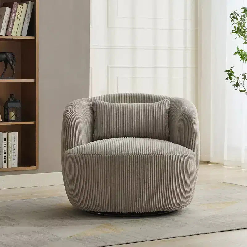 Poltrona girevole moderna con cuscino, Poltrona a botte imbottita in velluto a coste con braccioli, Poltrone comode per soggiorno, camera da letto