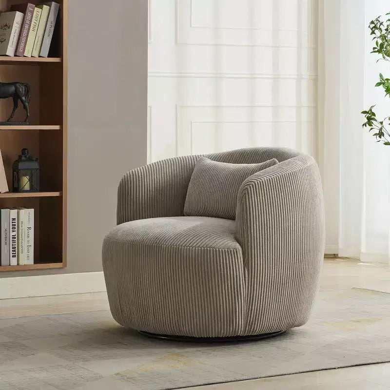 Poltrona girevole moderna con cuscino, Poltrona a botte imbottita in velluto a coste con braccioli, Poltrone comode per soggiorno, camera da letto