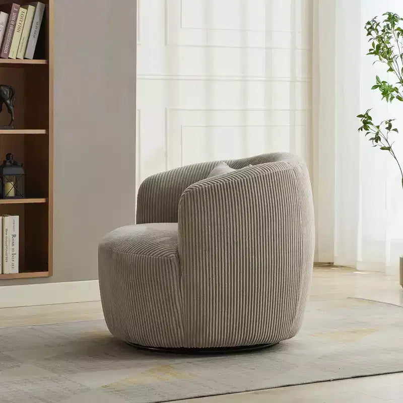 Poltrona girevole moderna con cuscino, Poltrona a botte imbottita in velluto a coste con braccioli, Poltrone comode per soggiorno, camera da letto