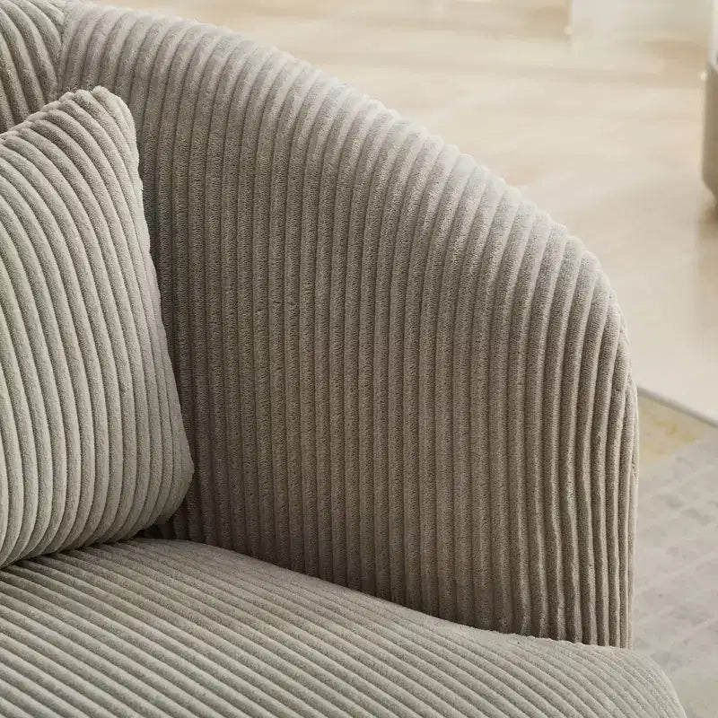 Poltrona girevole moderna con cuscino, Poltrona a botte imbottita in velluto a coste con braccioli, Poltrone comode per soggiorno, camera da letto
