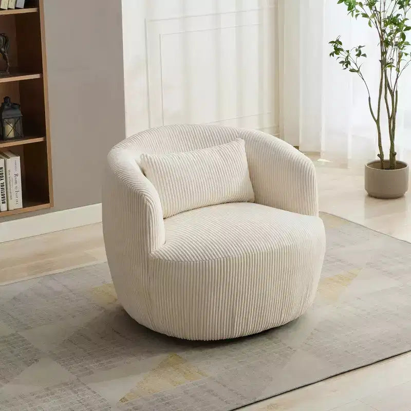 Poltrona girevole moderna con cuscino, Poltrona a botte imbottita in velluto a coste con braccioli, Poltrone comode per soggiorno, camera da letto
