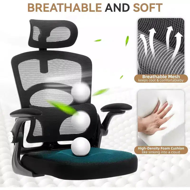 Sedia da Ufficio Ergonomica in Rete con Poggiatesta e Supporto Lombare Regolabili, Sedia da Scrivania Girevole con Schienale Alto per Casa o Ufficio