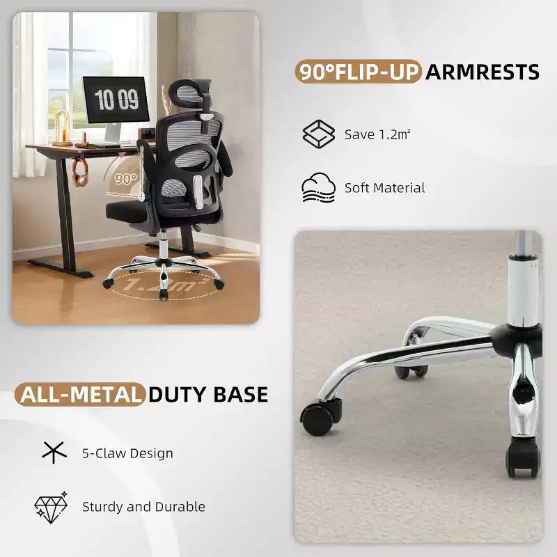 Sedia da Ufficio Ergonomica in Rete con Poggiatesta e Supporto Lombare Regolabili, Sedia da Scrivania Girevole con Schienale Alto per Casa o Ufficio