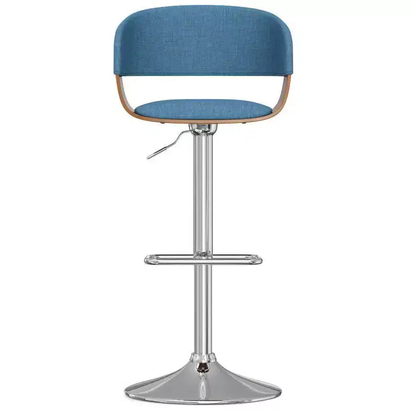 Sgabello da bar Calinda con rotelle regolabile blu: moderno di metà secolo, imbottito, gambe in acciaio