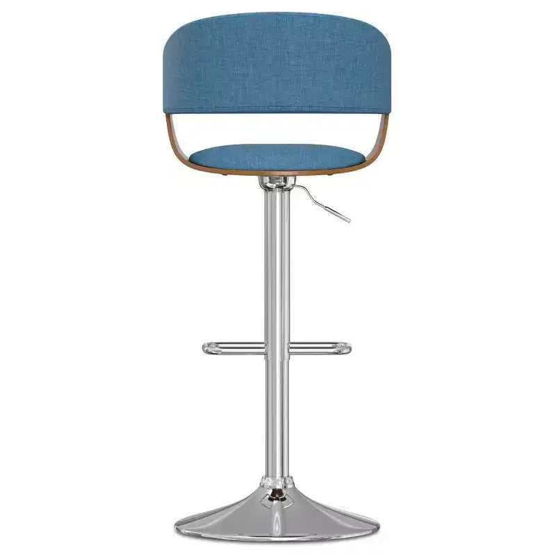 Sgabello da bar Calinda con rotelle regolabile blu: moderno di metà secolo, imbottito, gambe in acciaio
