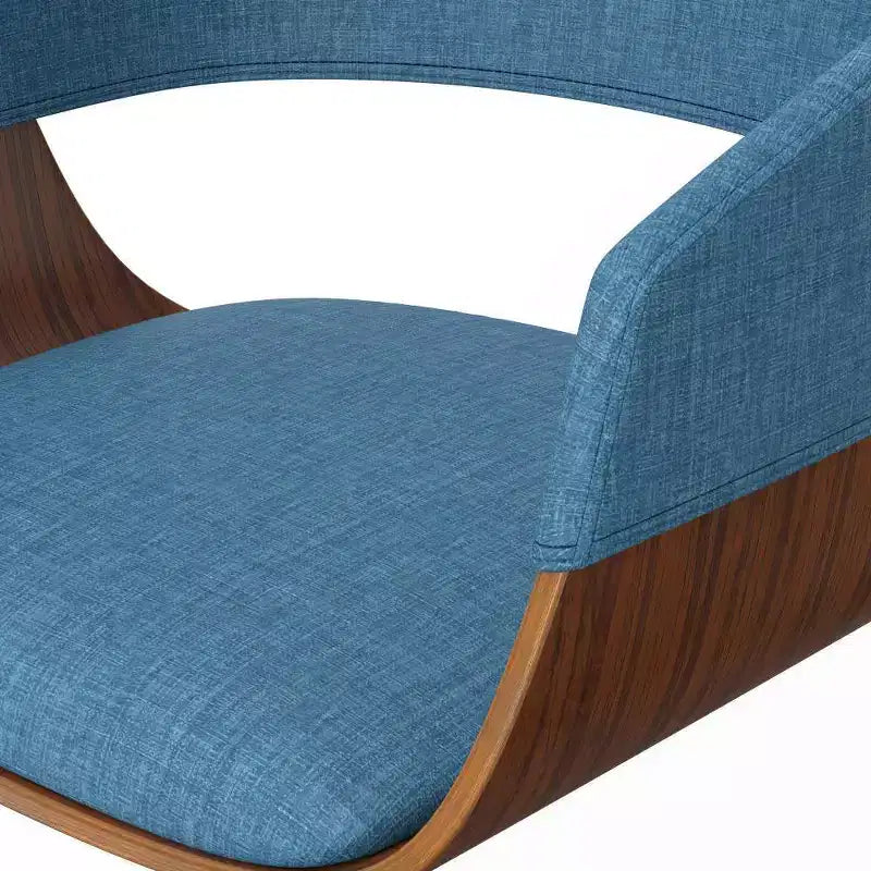 Sgabello da bar Calinda con rotelle regolabile blu: moderno di metà secolo, imbottito, gambe in acciaio