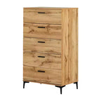 5 Drawer Chest Brown/Nordik Oak: Urban Modern Design, Metal Handles & Legs, Laminate Surface