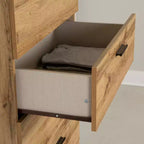5 Drawer Chest Brown/Nordik Oak: Urban Modern Design, Metal Handles & Legs, Laminate Surface