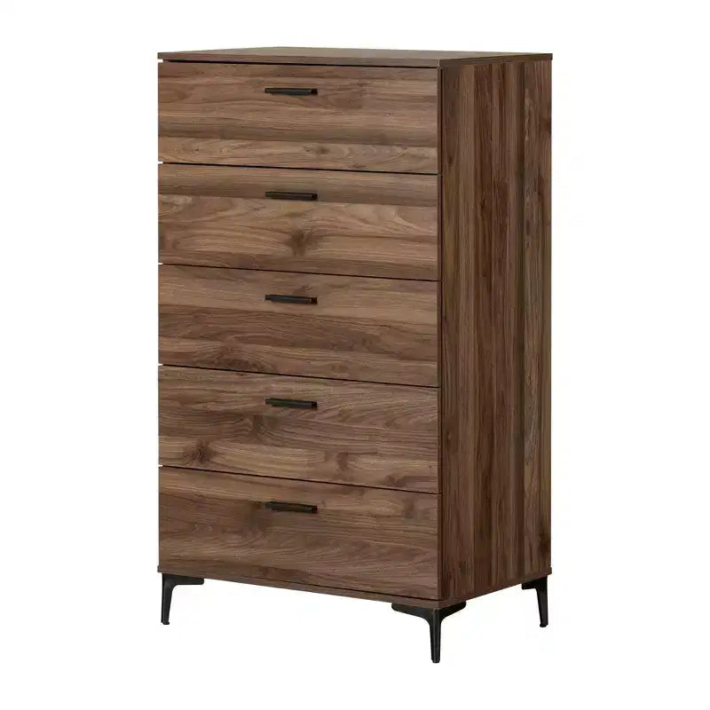 Cassettiera a 5 cassetti Musano Noce Naturale: Mobile Contenitore per Camera da Letta, Design Verticale, Superficie Laminata