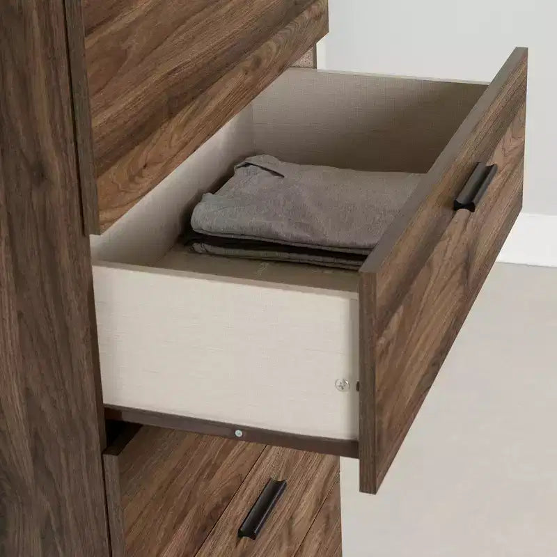 Cassettiera a 5 cassetti Musano Noce Naturale: Mobile Contenitore per Camera da Letta, Design Verticale, Superficie Laminata