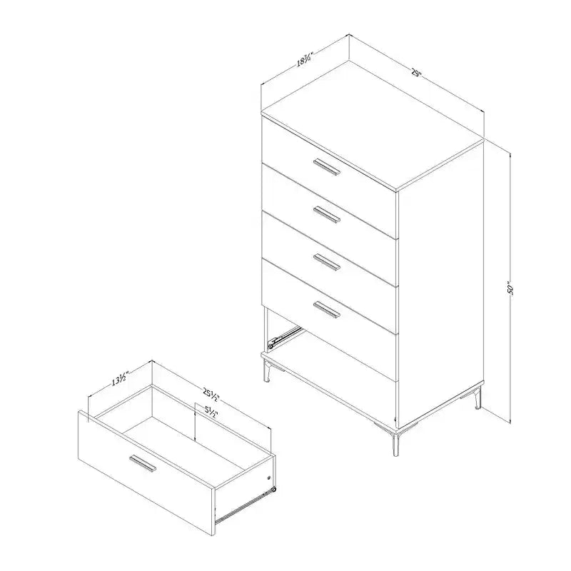 Cassettiera a 5 cassetti Musano Noce Naturale: Mobile Contenitore per Camera da Letta, Design Verticale, Superficie Laminata