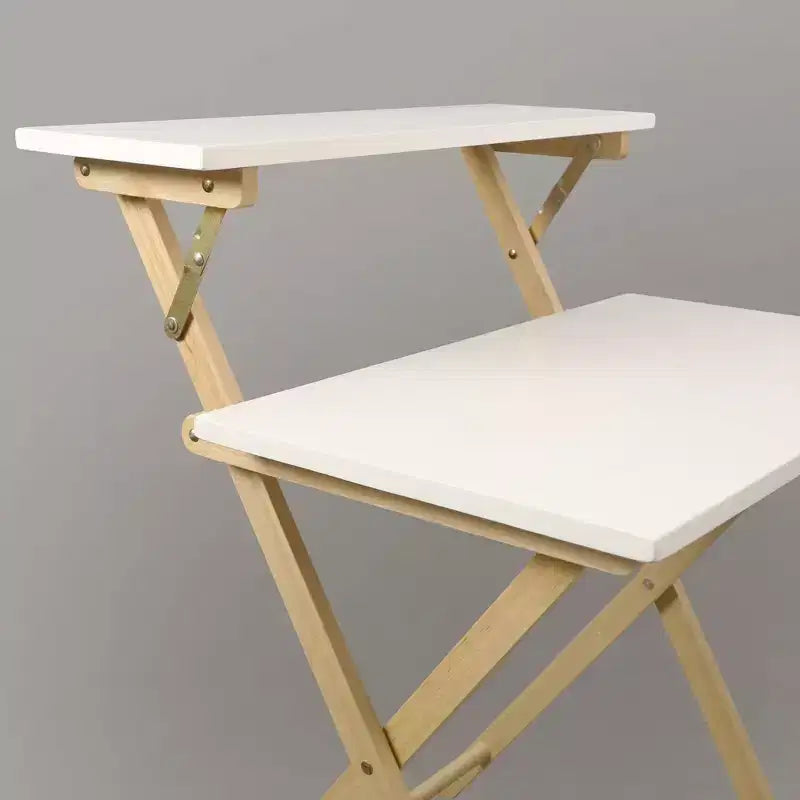 Solid Wood 2 Tier Foldable Laptop Desk White/Natural