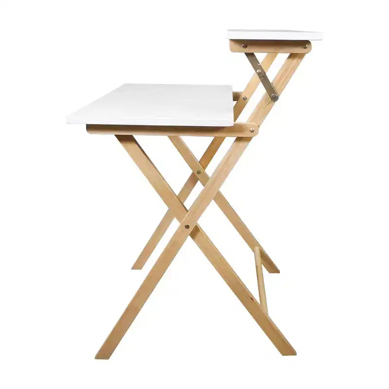 Solid Wood 2 Tier Foldable Laptop Desk White/Natural