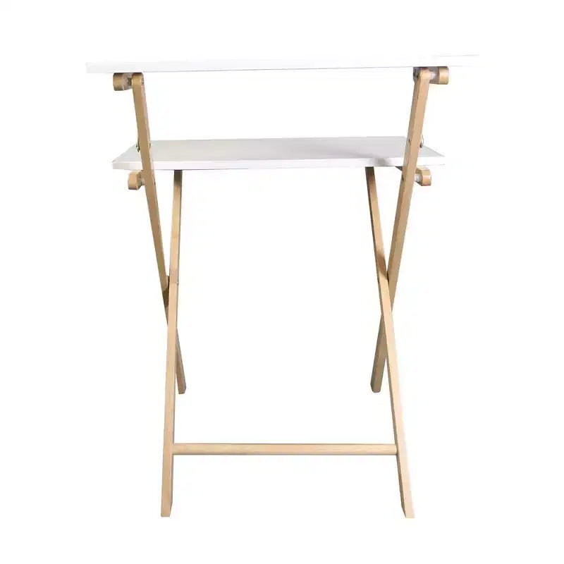 Solid Wood 2 Tier Foldable Laptop Desk White/Natural