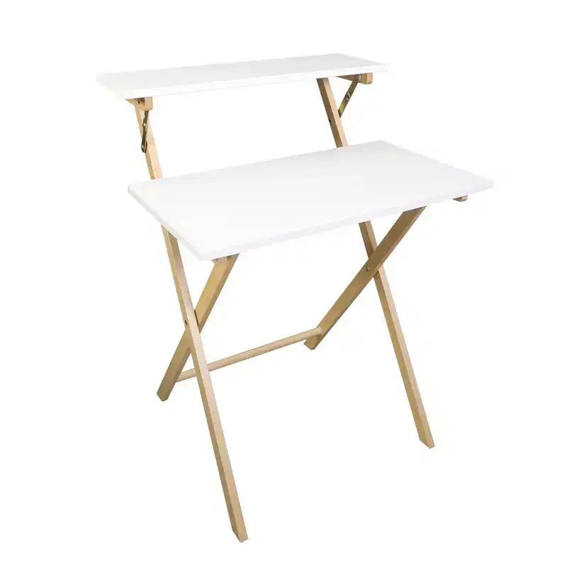 Solid Wood 2 Tier Foldable Laptop Desk White/Natural