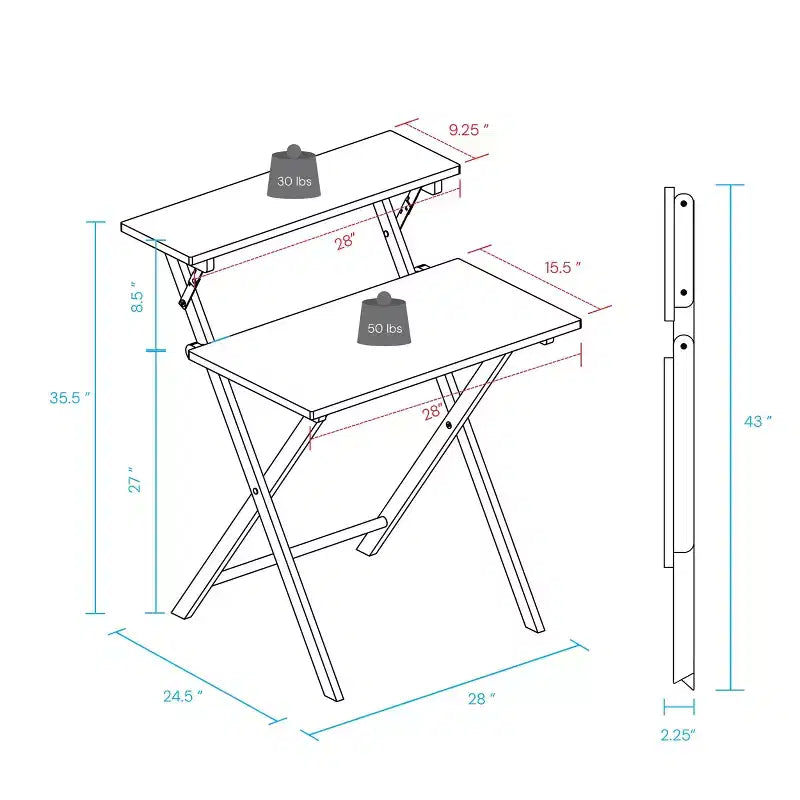 Solid Wood 2 Tier Foldable Laptop Desk White/Natural