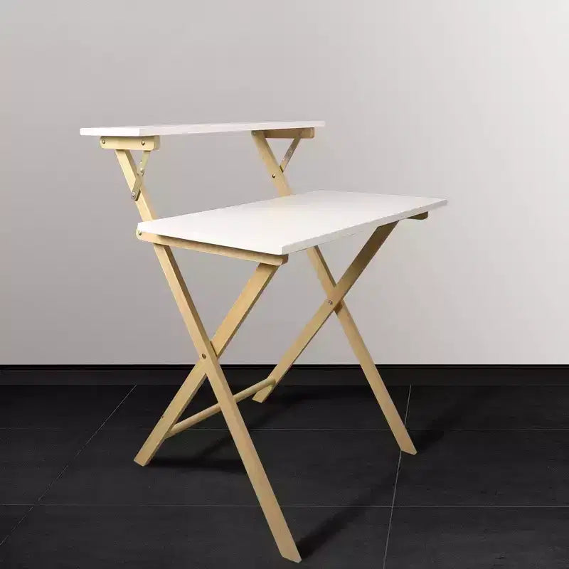 Solid Wood 2 Tier Foldable Laptop Desk White/Natural