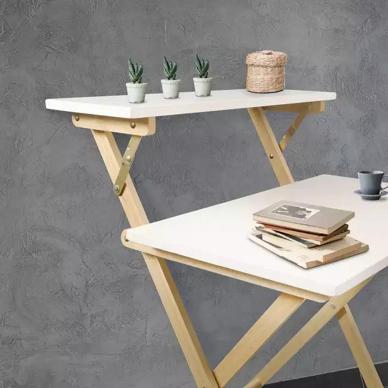 Solid Wood 2 Tier Foldable Laptop Desk White/Natural